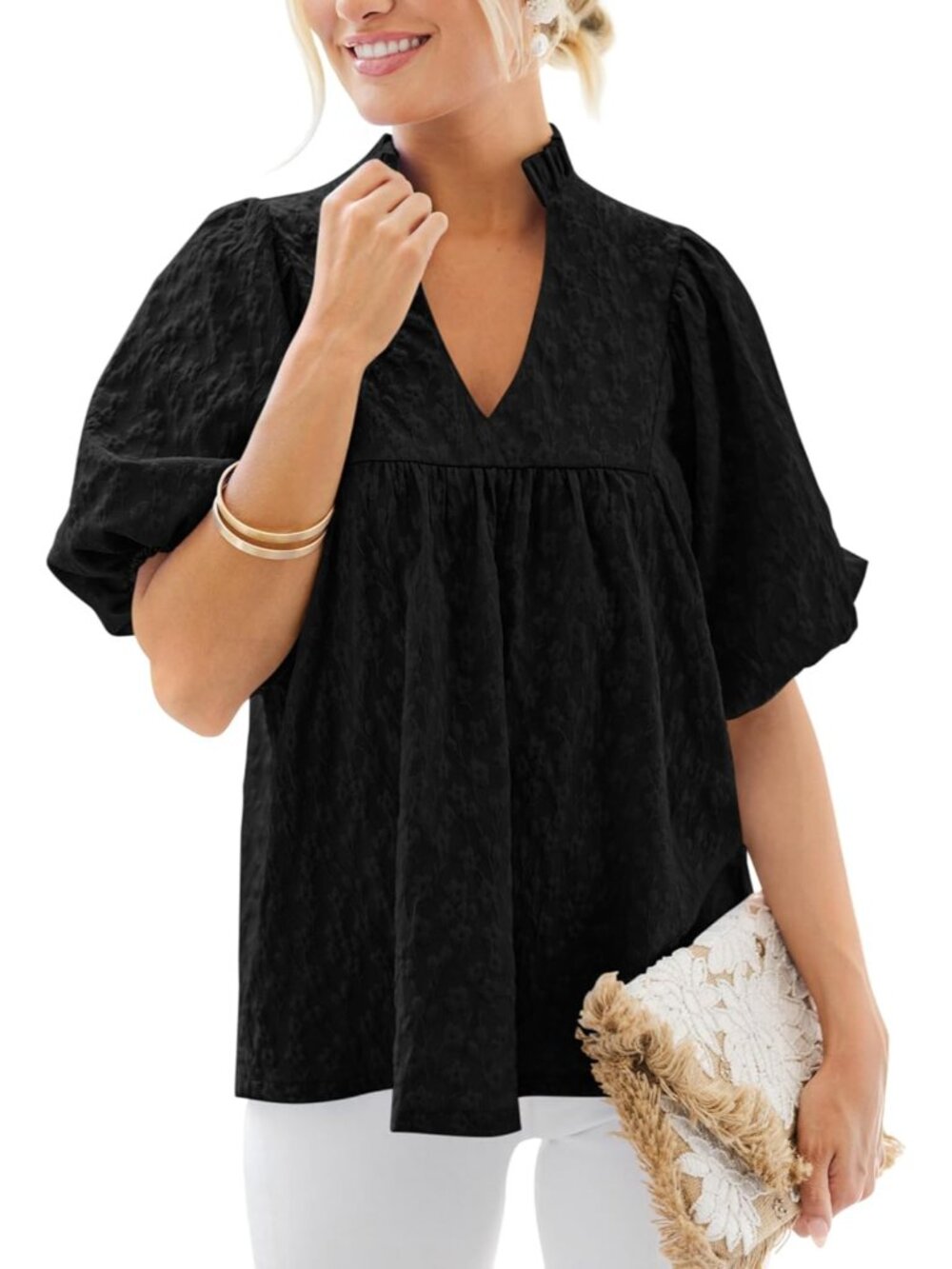 Womens Puff Short Sleeve Peplum Babydoll Tops 2026